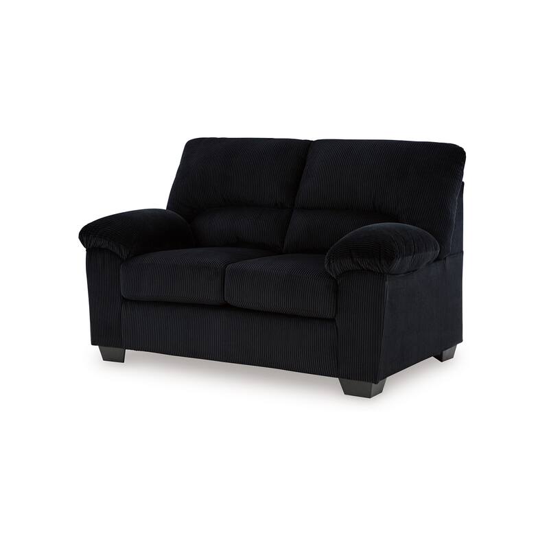 Simy Loveseat, 63 Inch Black Polyester Corduroy, Pillow Top Arms