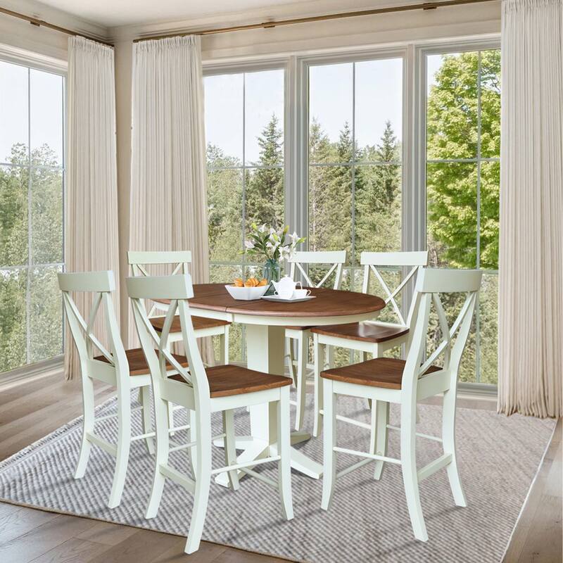 36 in Round Counter Height Extension Dining Table with 12 in Leaf and Stools