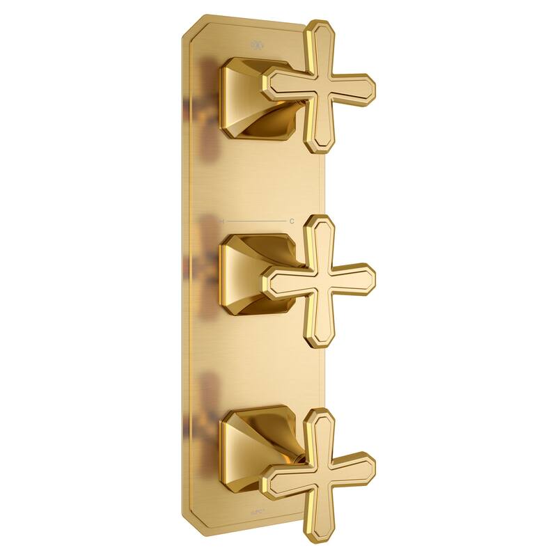 DXV Belshire Three-Handle Thermostatic Valve Trim with Cross Handles - Satin Brass