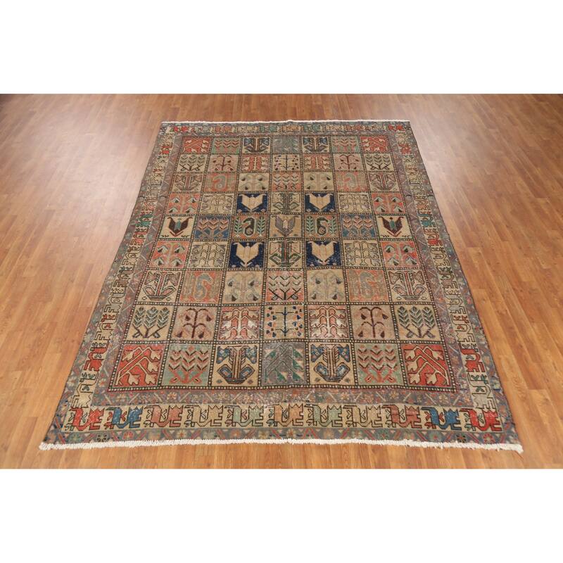 Hand Knotted Oriental 100% Wool Carpet Traditional Geometric Peach Bakhtiari Area Rug - 9' 4'' X 6' 11''