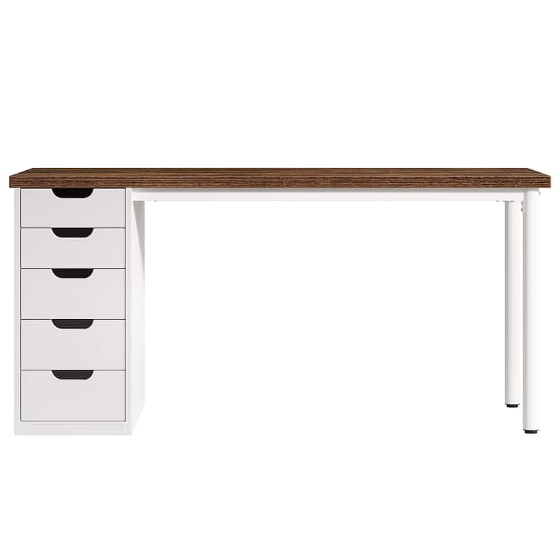 Computer Desk with 5 Drawers, 47 inches Rustic Brown (Reversible Drawer Cabinet)