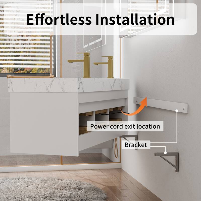 60" Wall-Mount Double Vanity with LED Light. - 60 inch