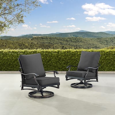 Pair of Black Aluminum Deep Seating Swivel Rocker Club Chairs with Cushions
