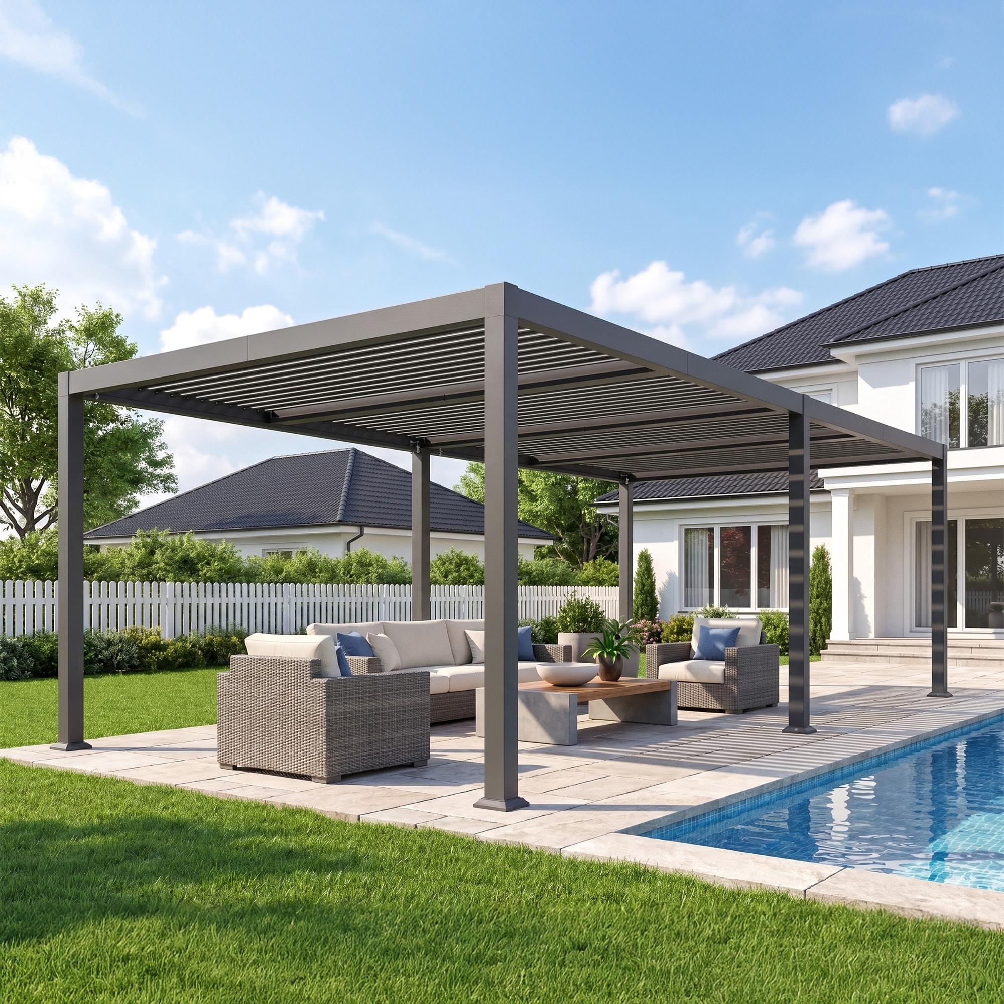 PURPLE LEAF Louvered Pergola Sun Shade Shelter with Adjustable Metal Roof for Patio Hardtop Pergola