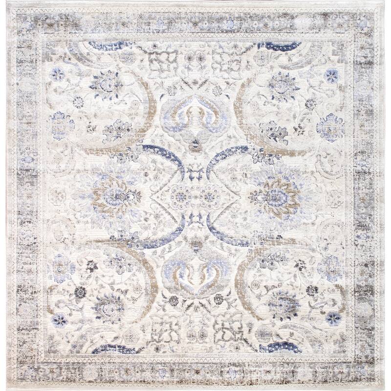 Pasargad Home Turkish Fantasia Design Oriental Area Rug - 6' Square - Ivory/Beige