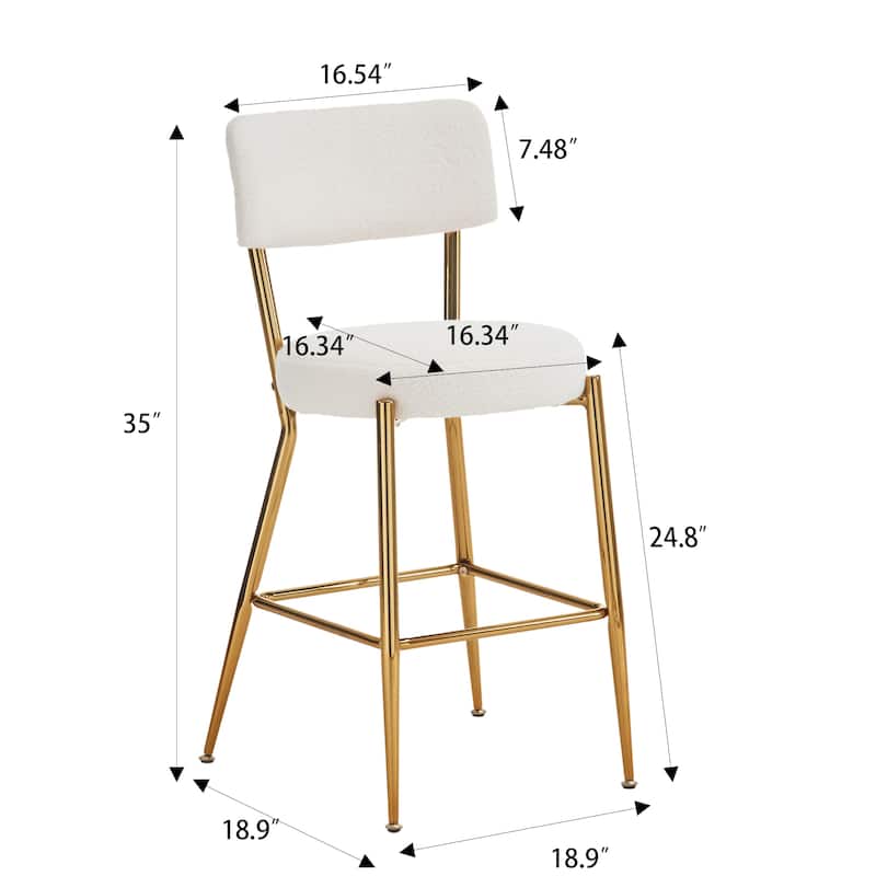 Set of 2 Modern Teddy Fabric Upholstered Bar Stools, Metal Base High Stool Suitable for Kitchen, Dining and Living Room