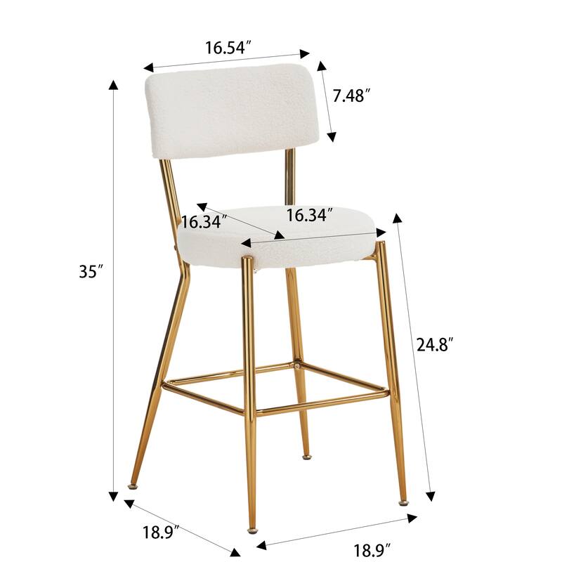 Set of 2/Set of 4 Modern Teddy Fabric Upholstered Bar Stools with Metal Base