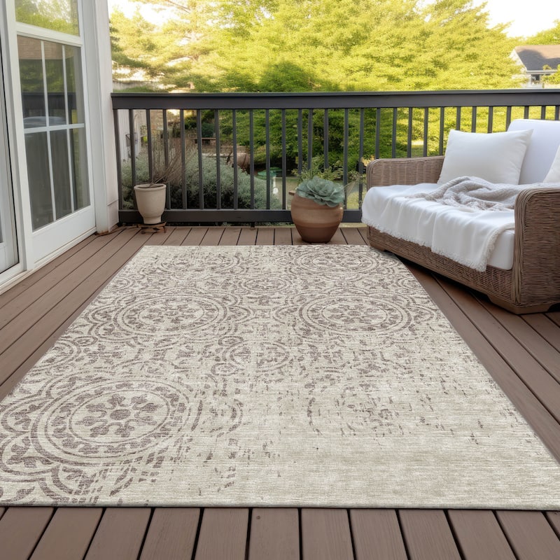 Machine Washable Indoor/ Outdoor Chantille Suzani Vintage Rug - Taupe - 5' x 7'6"