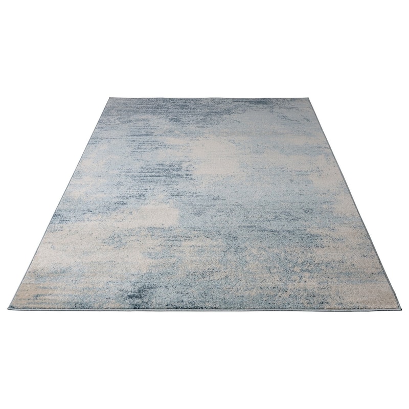 Blue Ivory Abstract Rustic Area Rug Tapis Living Room
