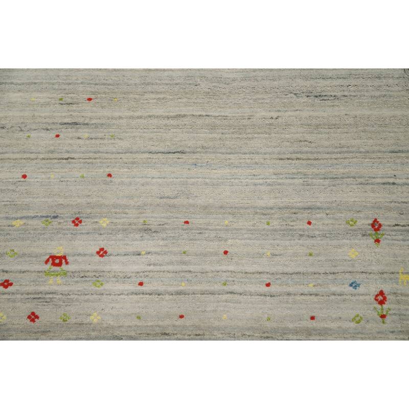 Hand Knotted Oriental Viscose Silk Carpet Tribal Animal Pictorial Beige & Ivories Gabbeh Area Rug - 5' 10'' X 6' 3''