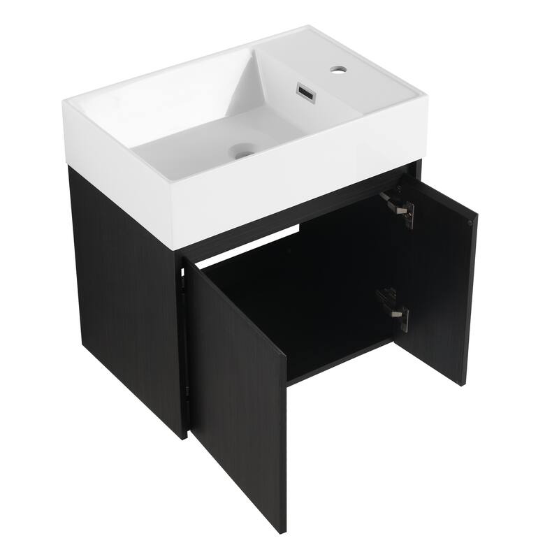 24-Inch Floating Bathroom Vanity with Thick Edge Resin Sink and Soft-Close Doors for Compact Spaces