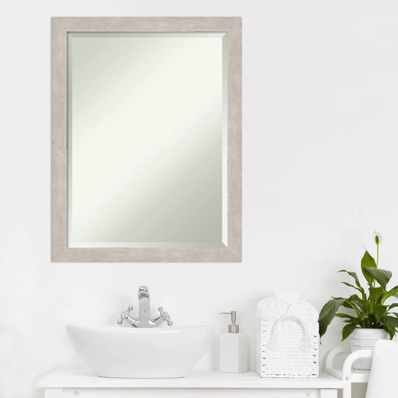 Beveled Wood Bathroom Wall Mirror - Marred Pewter Frame