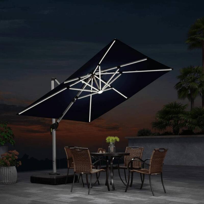 PURPLE LEAF 9/10/11 ft Square 09x12 ft Rectangle Double Top LED Patio Cantilever Umbrella with Base