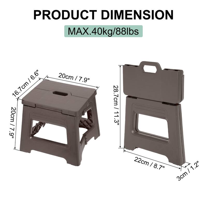 8" Folding Step Stool for Adults 88 lbs Capacity - 7.9 x 6.6 x 7.9inch - Brown