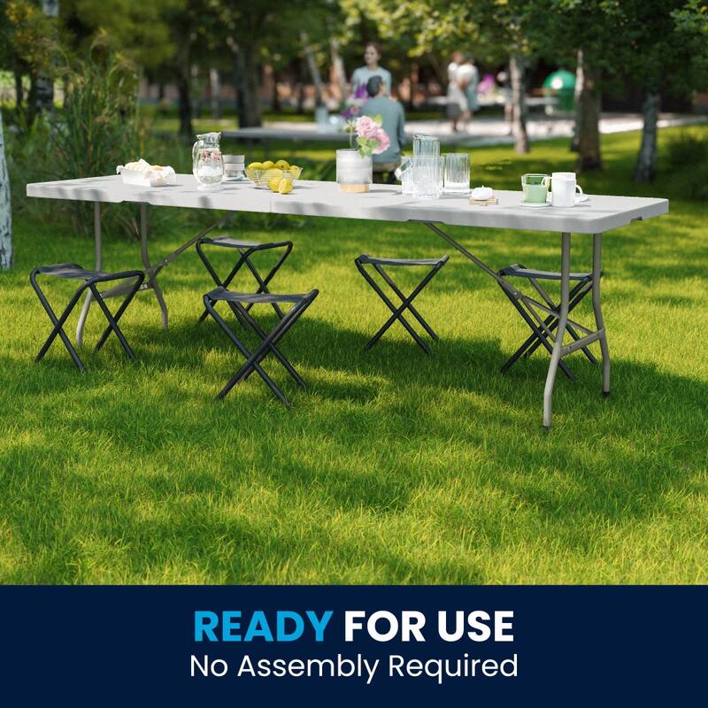 30"W x 96"L Bi-Fold Granite White Plastic Event Table with Carrying Handle