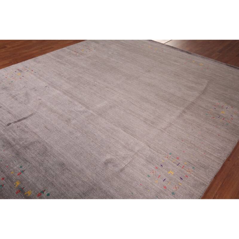 Gray & Brown Striped Gabbeh Oriental Area Rug Hand-Knotted Wool Carpet - 8'1"x 9'8"