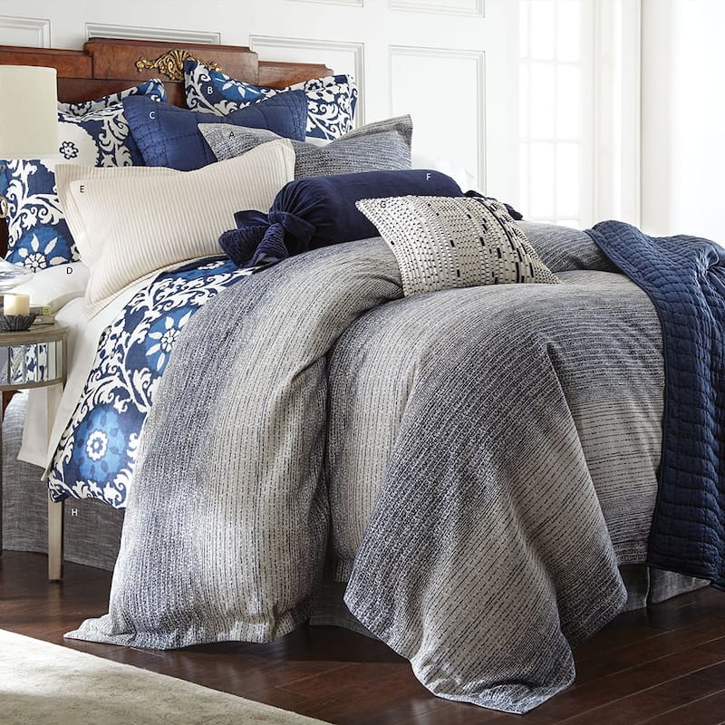 Mirabelle Indigo Cotton Linen Duvet Cover or Pillow Sham