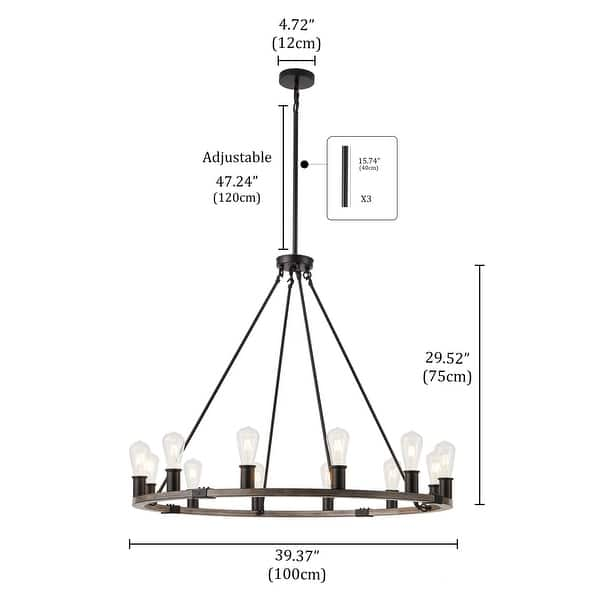 Industrial Black 12-Light Wagon Wheel Farmhouse Chandlier Fixture - Bed ...