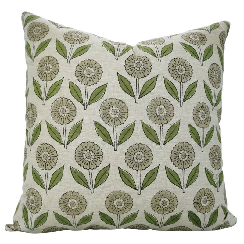 Fabdivine Handmade Farmhouse Linen Pillow Cover Lounge Home Décor, Gandapushp - Pillow Covers - 24" x 24" - Grey, Green