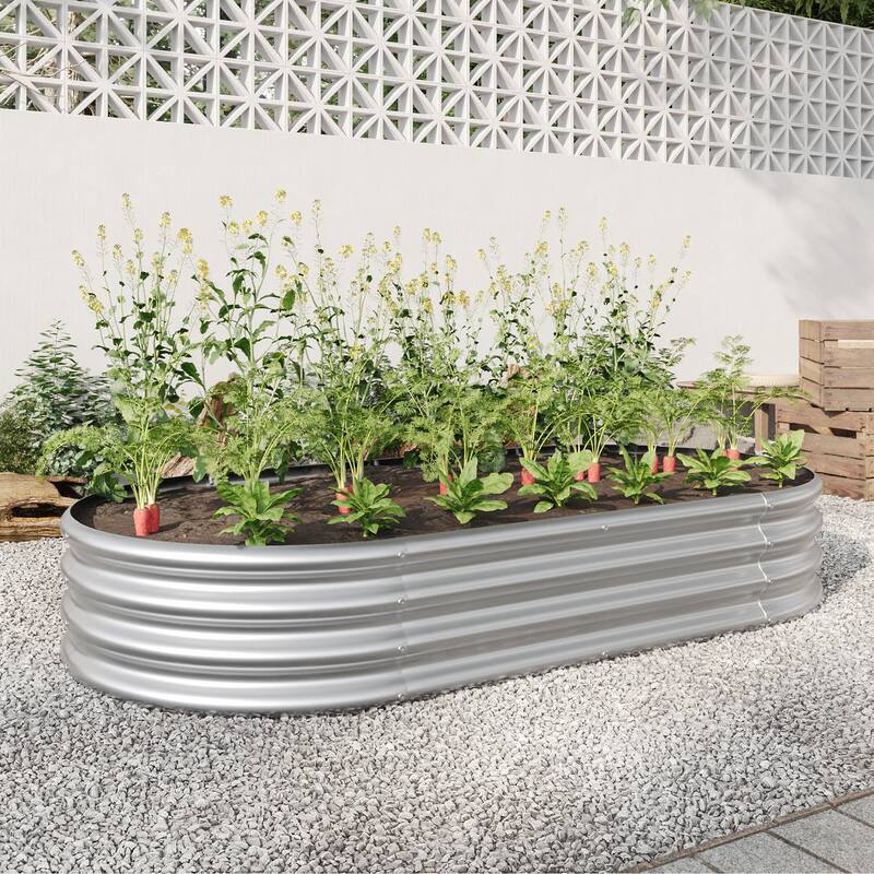 GDFStudio - Large Oval Metal Raised Garden Bed for Vegetables, Flowers, and Plants, Outdoor Backyard Planter Box