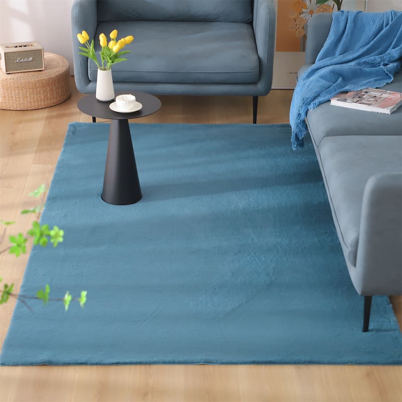 KASENTEX Area Rug Contemporary Modern Soft Cozy Solid Colors - 8' x 10' - Blue