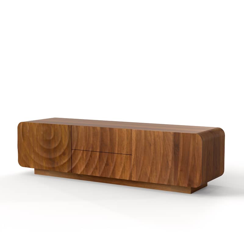 58" TV Console, Modern Spiral Wave Design TV Stand with Storage Cabinet and 2 Drawers