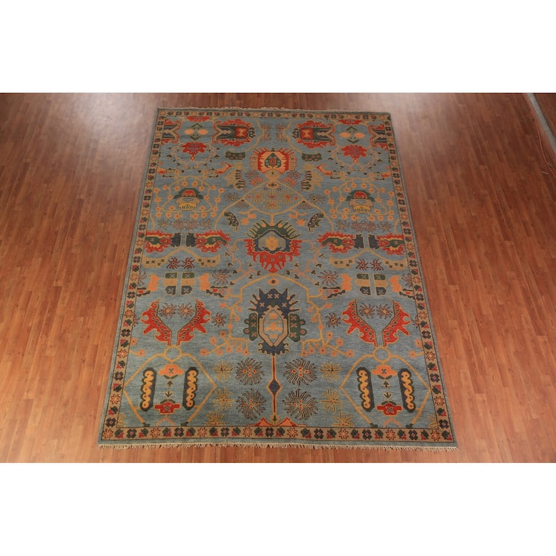 Blue Oushak Indian Area Rug Handmade Wool Carpet - 8'10"x 12'0"