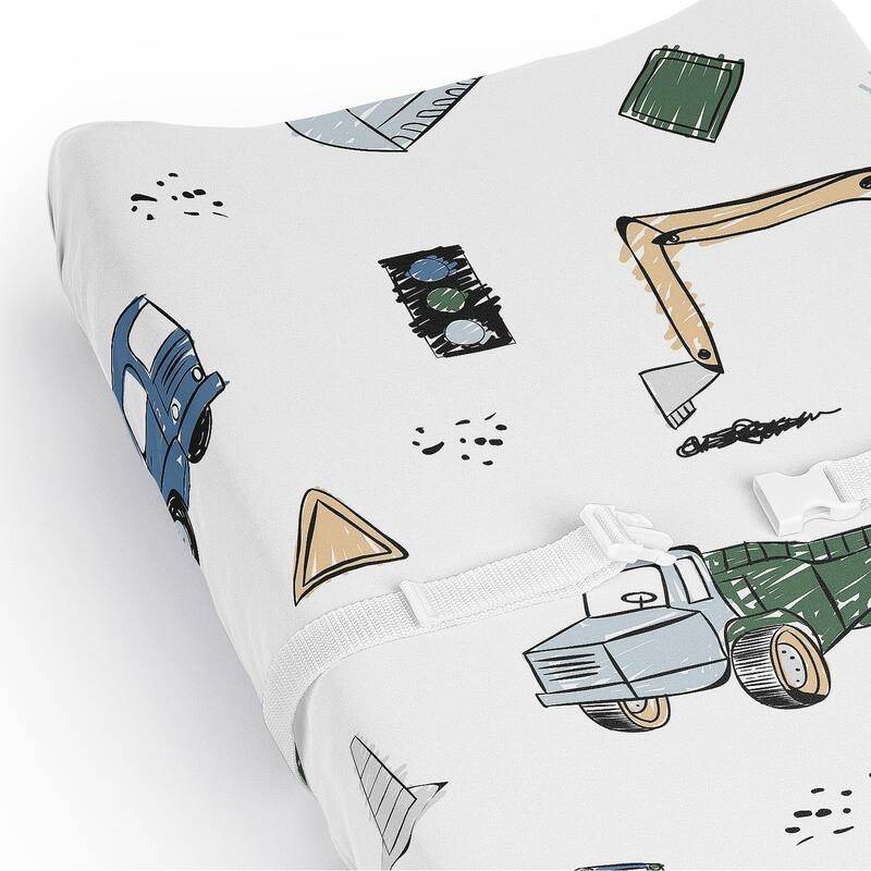 Sweet Jojo Designs Construction Truck Boy Changing Pad Cover Sheet -Green & Blue, Transportation Zone Vehicles Bulldozer Tractor