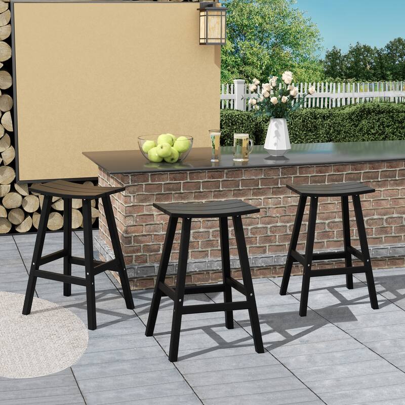 Laguna Hdpe All Weather Outdoor Patio 29" Saddle Seat Bar Stool (Set Of 3)