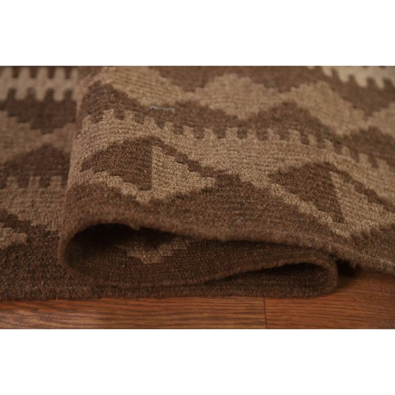 Hand Woven Oriental 100% Wool Carpet Southwestern Geometric Brown Kilim Area Rug - 9' 5'' X 6' 10''