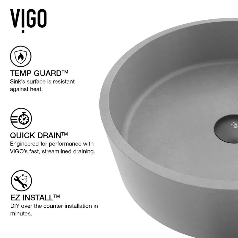 VIGO Palermo 15"L x 15"W x 5"H Concreto Stone Round Bathroom Vessel Sink
