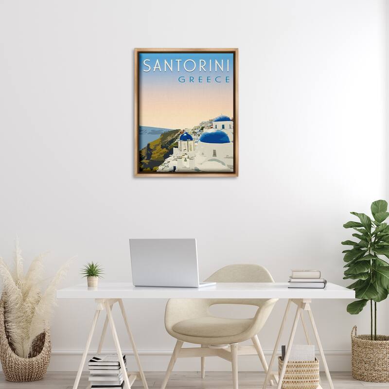 Stupell Vintage Santorini Cityscape Framed Floater Canvas Wall Art Design By Victoria Barnes