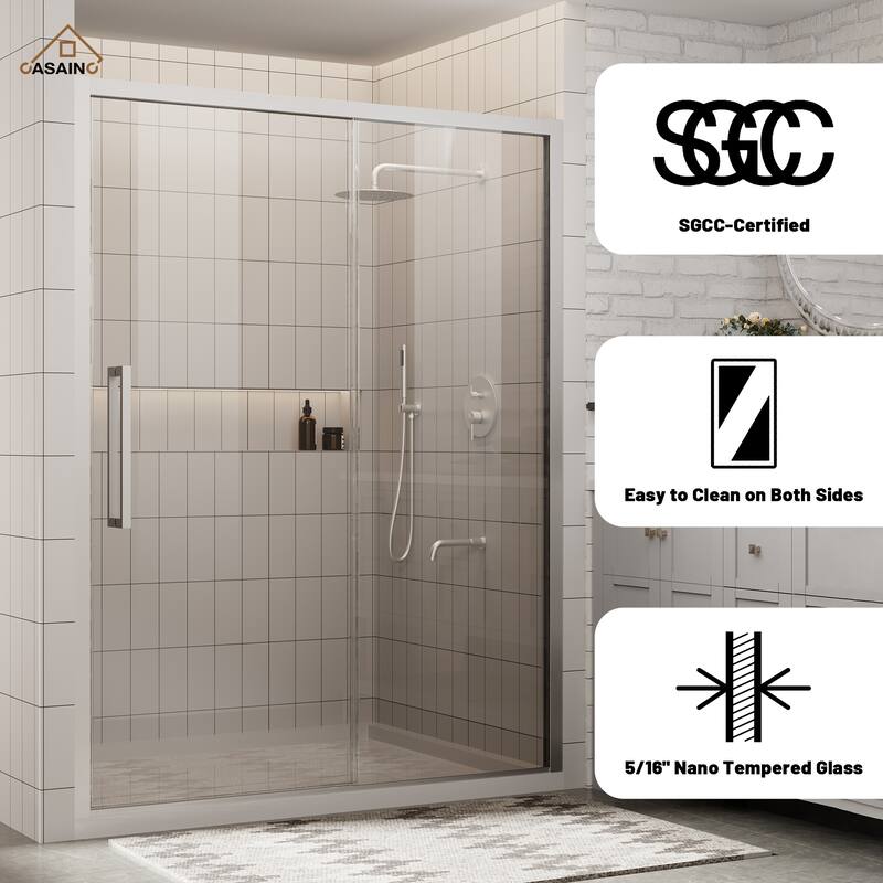 CASAINC 60 in. W x 76 in. H Sliding Framed Shower Door with SGCC Certification