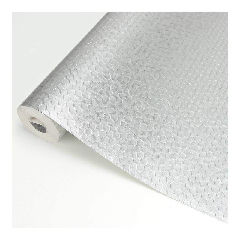 Brewster Carbon Silver Honeycomb Geometric Wallpaper - 20.5 x 396 x 0.