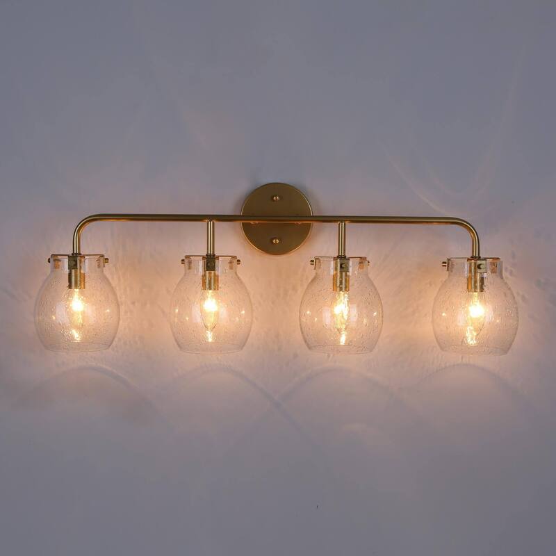 2/3/4-Light Modern Gold Bathroom Vanity Light Dimmable Seeded Glass Wall Sconces