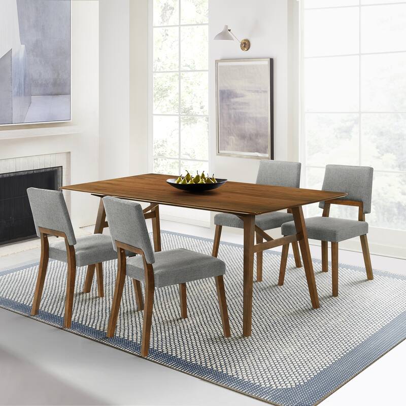 Channell Mid-Century Modern Upholstered Wood Dining Chairs - Set of 2/4/6 - Set of 4 - Gray and Walnut