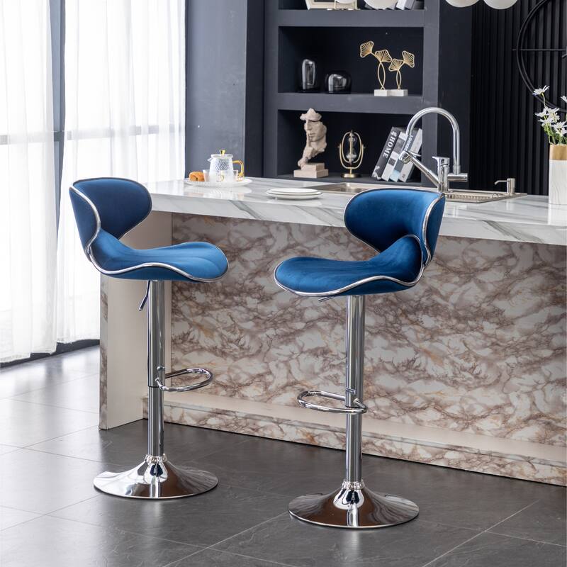 Modern Adjustable Swivel Bar Stool Set of 2, Velvet Upholstered Chair with Footrest for Bar, Kitchen Island, Dining Room