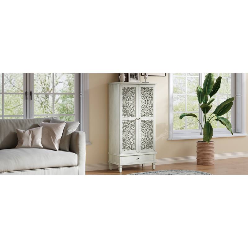 Roomfitters 55'' Tall Storage Cabinet, Carved Wood Accent Sideboard with Solid Wood Legs for Dining Room