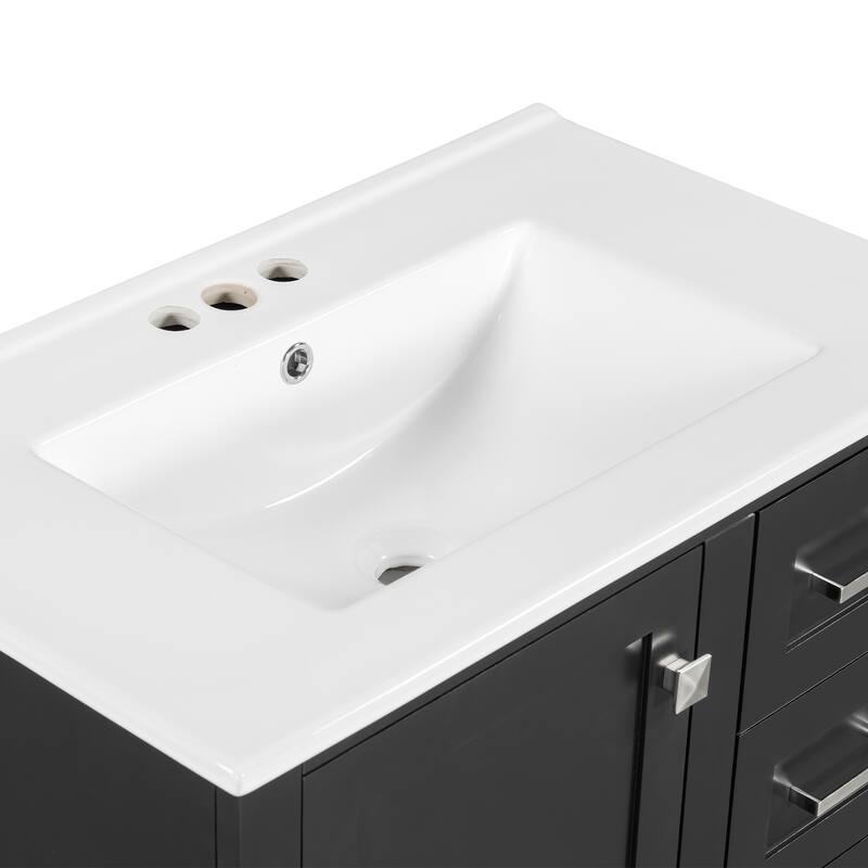 GDFStudio - Lumia Transitional Space Saving Freestanding Bathroom Vanity Cabinet with Ceramic Sink and Soft Close Storage