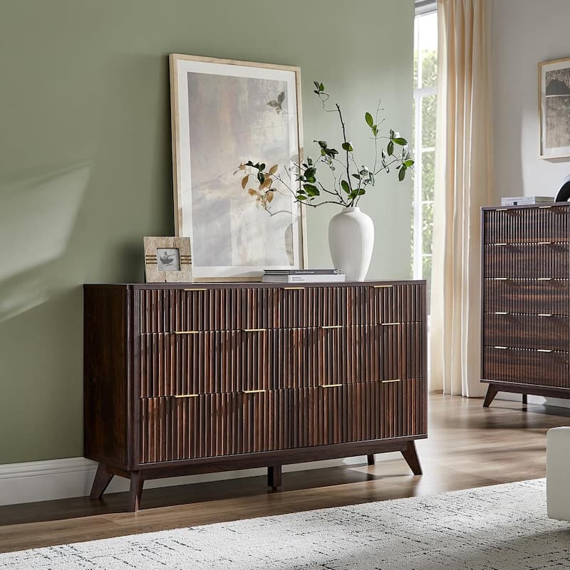 Modern Fluted 6 Drawers Dresser, Chest of Drawers, Dresser TV Stand