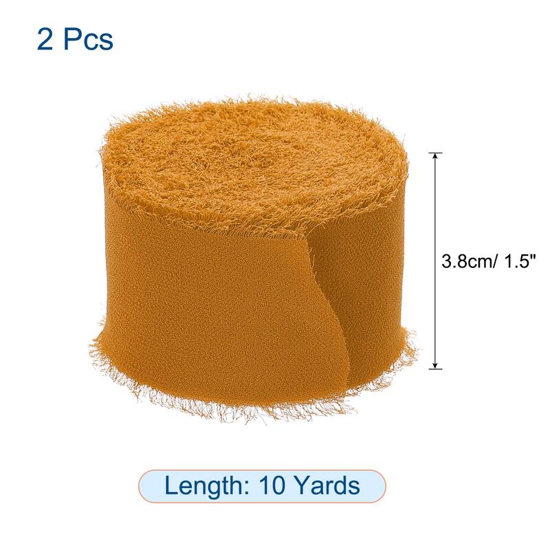 Chiffon Ribbon 1.5" x 10 Yard, Handmade Fringe Ribbon, 2pcs - Orange