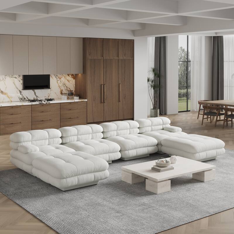 146" Convertible Modular Sectional Sofa, U-Shaped Luxury Modern 6-Seat Couch Sectional with Chaise Ottomans for Living Room