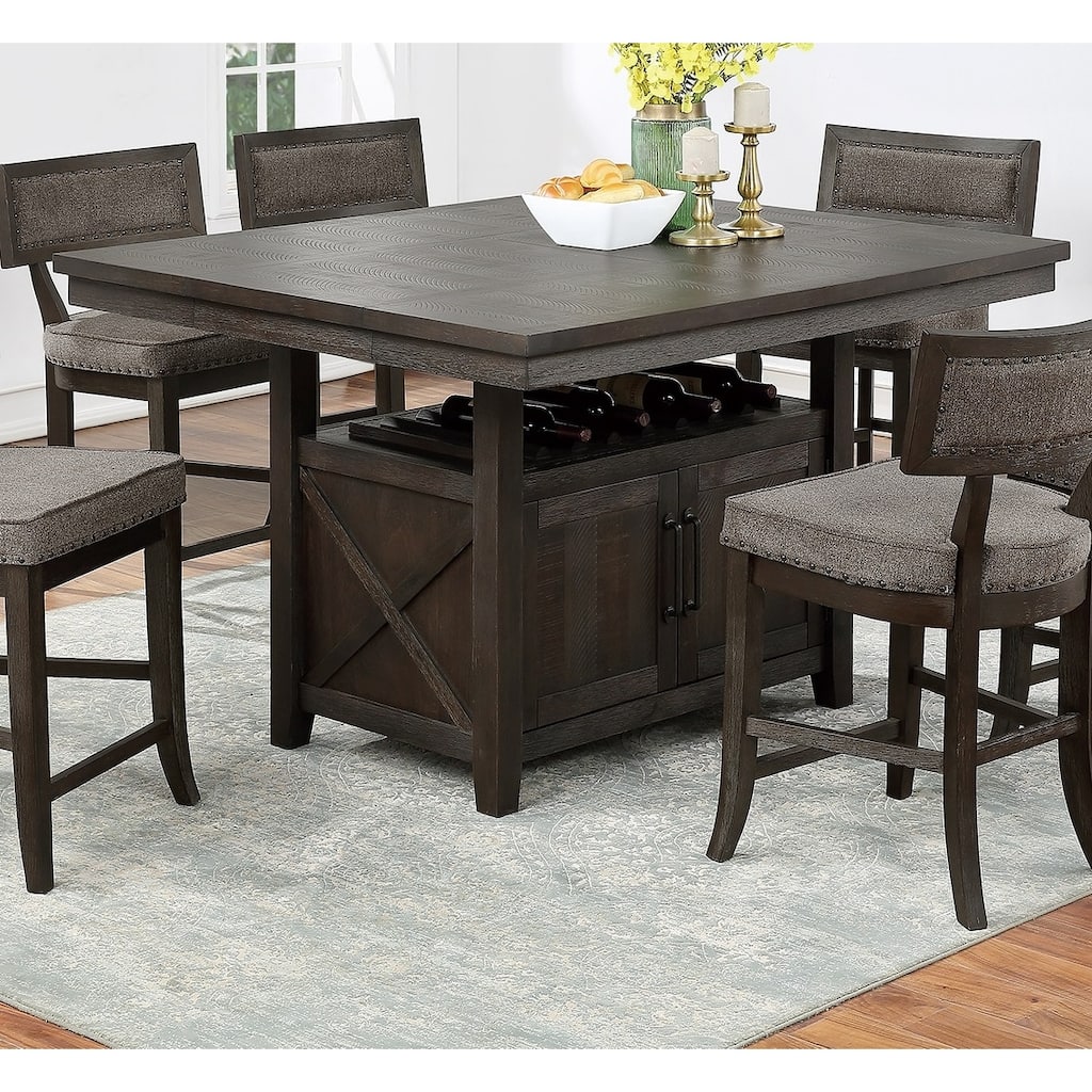 Dining Room Furniture Counter Height Dining Table w Butterfly Leaf Rustic Espresso Table w Storage Base 1pc Dining Table