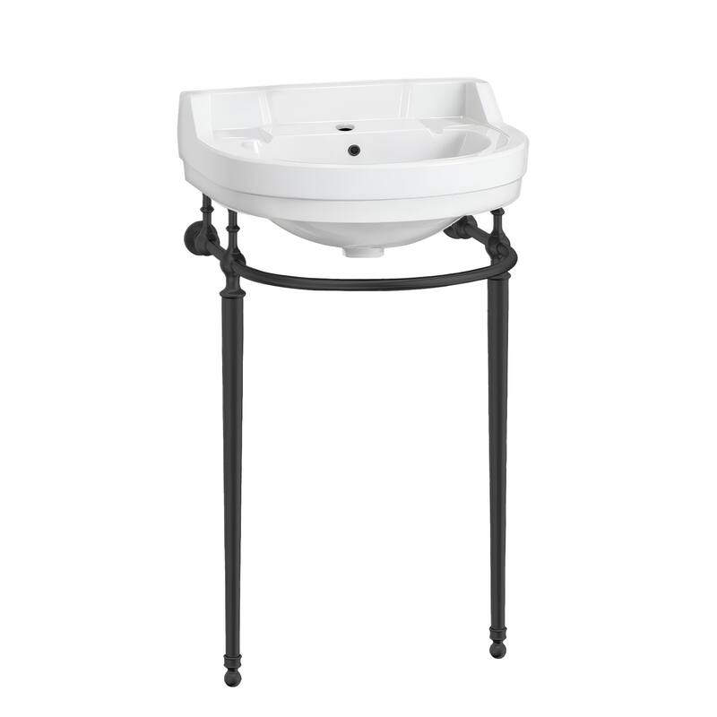 Whitehaus Console Sink With Semi-Circular Bowl, Metal Leg Supports and Front Towel Bar. - Black - 1 hole