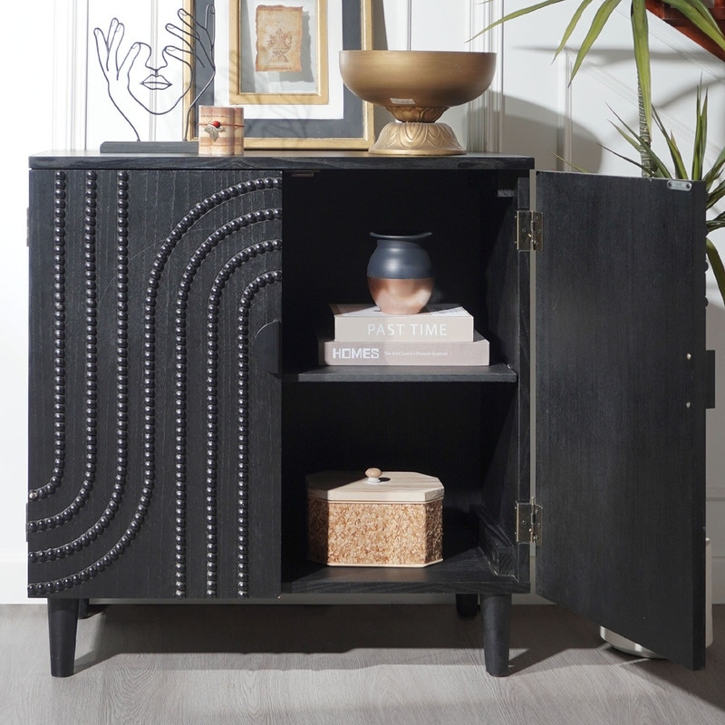 Modern Black Sideboard Cabinet with Decorative Doors - 30" Storage Cabinet for Living Room, Entryway & Bedroom
