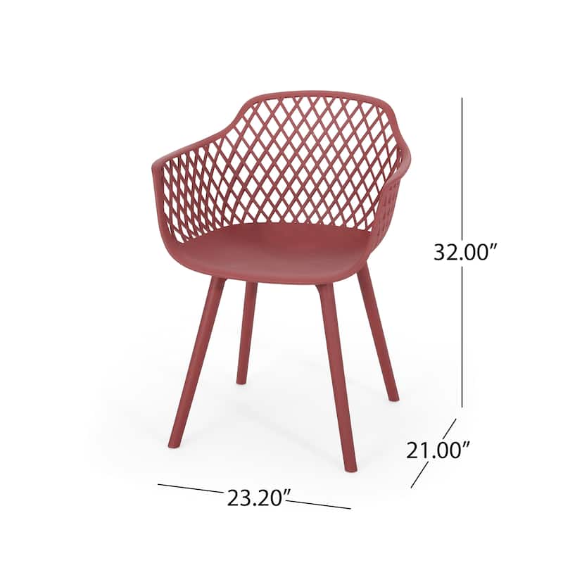 Roomfitters Contemporary Outdoor Armchairs with Diamond Cutout Design and Curved Seat, Stackable Seating Set of 2