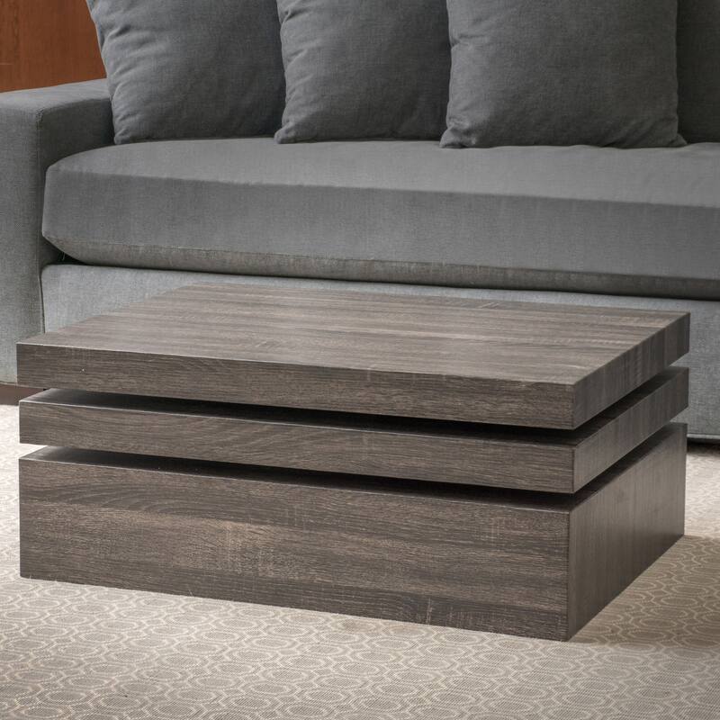 31.5" Modern Rectangular Coffee Table with Rotating Top for Living Room