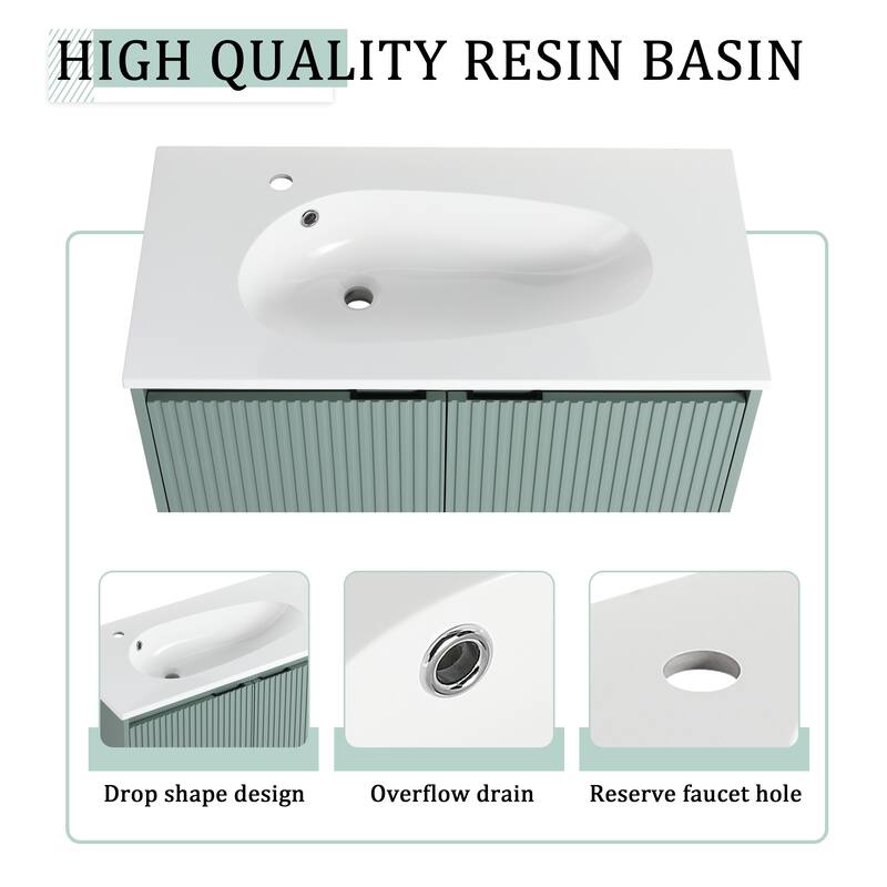 36" Floating Bathroom Vanity with Drop-Shaped Resin Sink