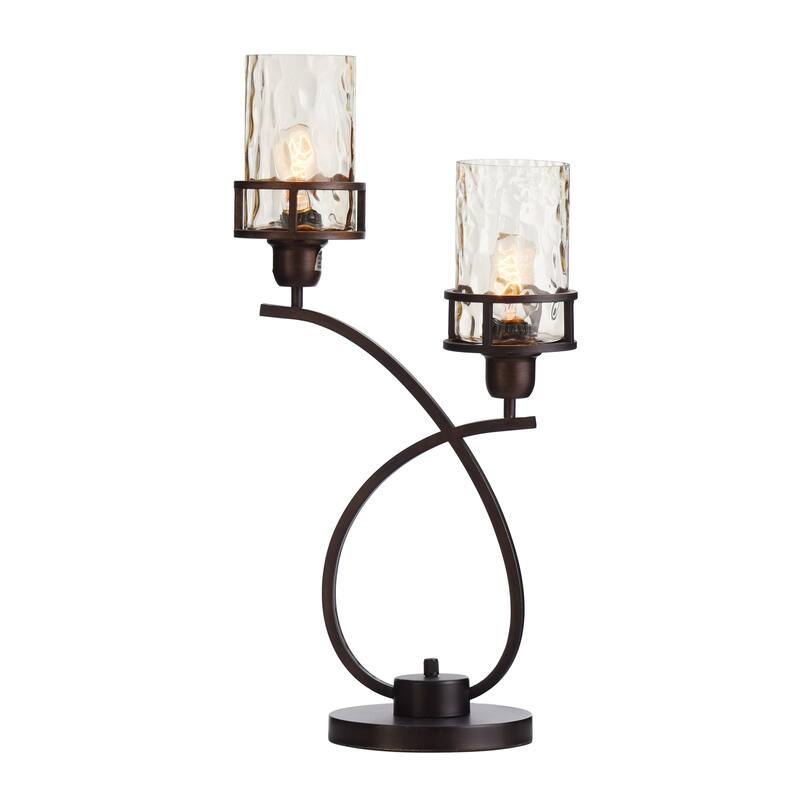 StyleCraft Table Lamp - Bronze Finish - Amber Glass Shade