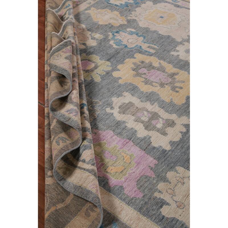 Hand Knotted Oriental 100% Wool Carpet Transitional All-Over Greys & Charcoal Oushak Area Rug - 14' 4'' X 9' 11''